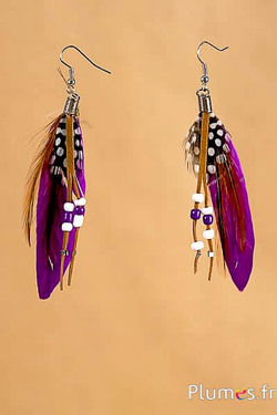 Boucles d'oreilles oie lame - long. 10 cm - violet